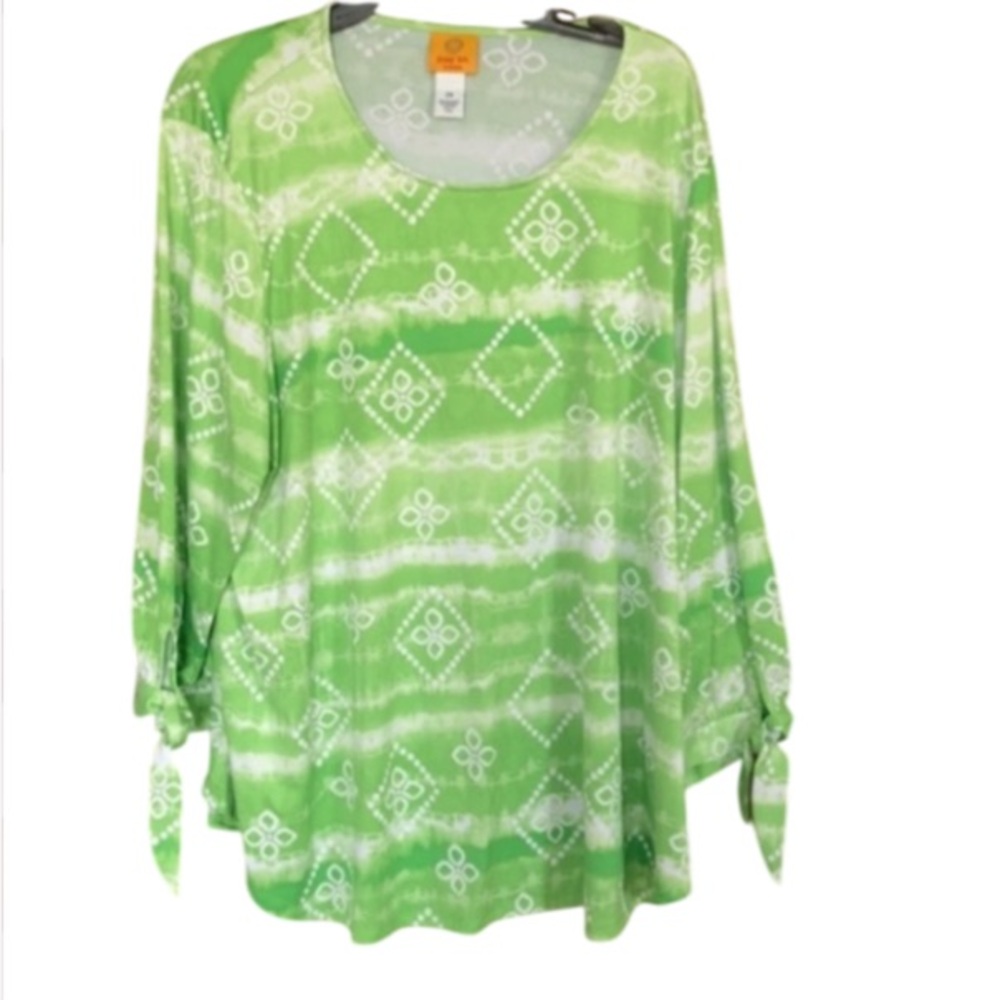 3/$45 Ruby rd top tie dye with floral print top w stretch boho casual 2X